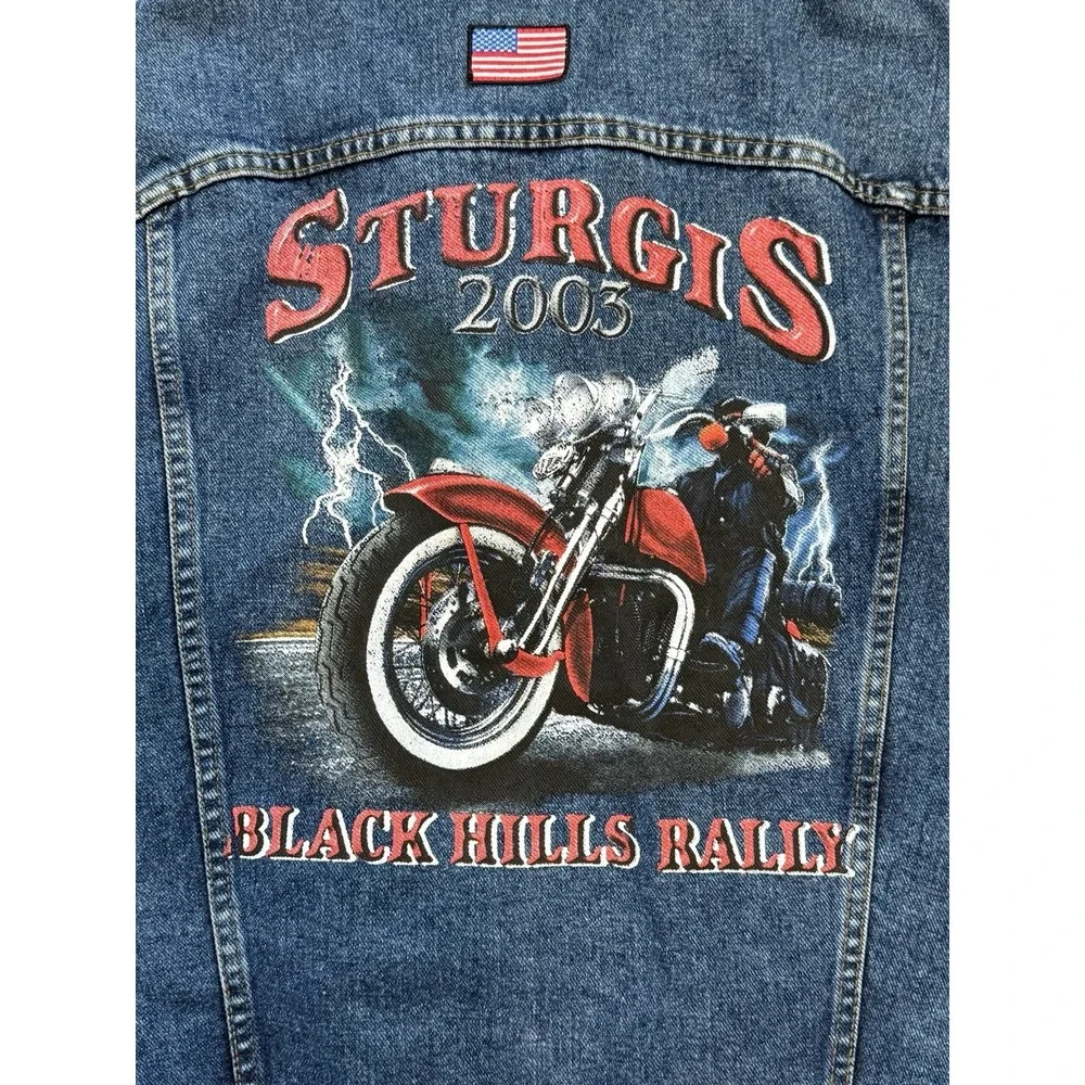 VINTAGE Sturgis SD DENIM Texas‎ Wear Trucker Only Biker Motorcycle VEST Men XL - Picture 7 of 8